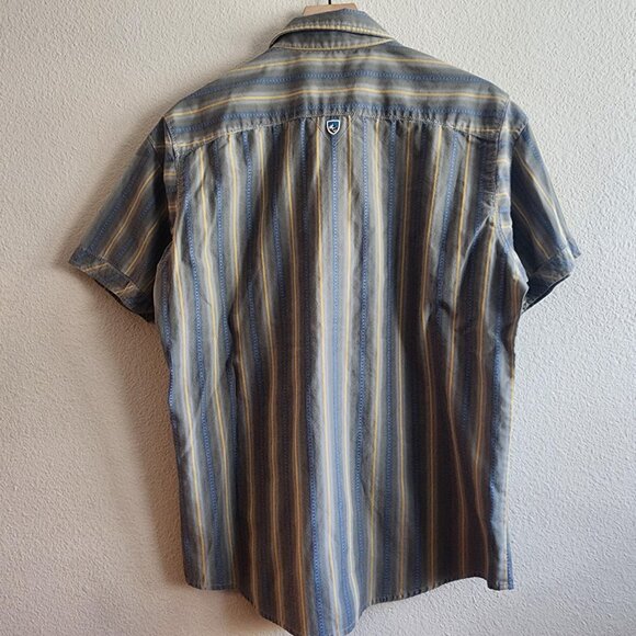 Kuhl Shirt Mens Medium Gray Blue Yellow Striped Short Sleeve Button Up Outdoor - Picture 10 of 13
